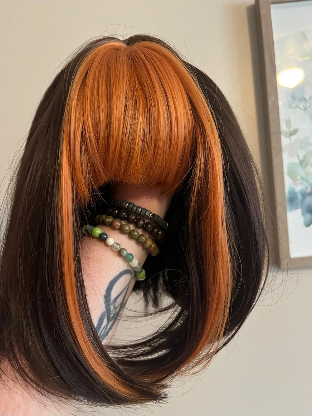 Bold Orange and Brown Synthetic Bob Wig with Blunt Bangs